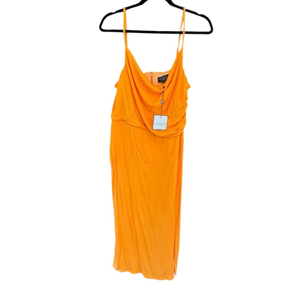 Laundry by Shelli‎ Segal Orange Cowl Neck Ribbed Midi Dress Size 16 NWT